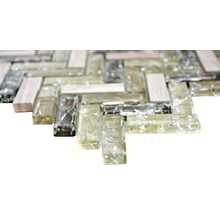 Mozaic sticlă-piatră naturală XIC HB1552 Fishbone gri-verde 26,3x29,3 cm