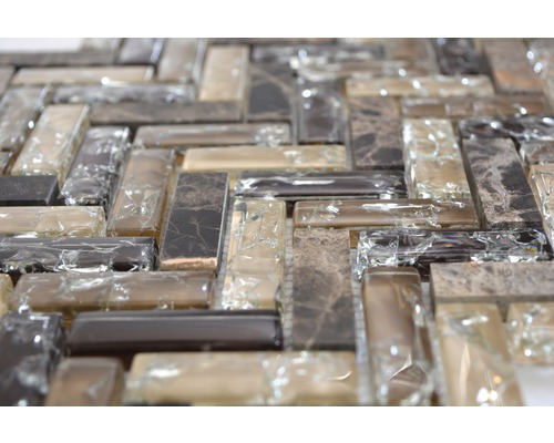 Placă de mozaic cu model herringbone din sticlă și marmură