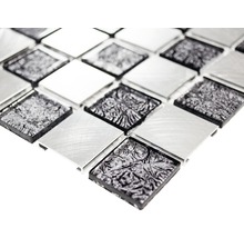 Mozaic sticlă-aluminiu XAM A451 negru/argintiu lucios 32,7x30,2 cm