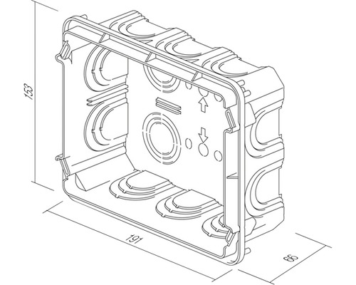 Cutie de dispozitive goală cu dimensiunile 153 x 191 x 86 milimetri.