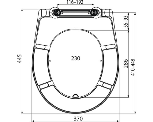 Desen tehnic al unui capac de toaletă cu dimensiuni