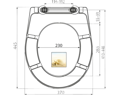 Desen tehnic al unui capac de toaletă cu dimensiuni