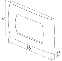 Dimensiunile unui cadru de comutator: 84 mm înălțime, 122 mm lățime și 10,5 mm adâncime.