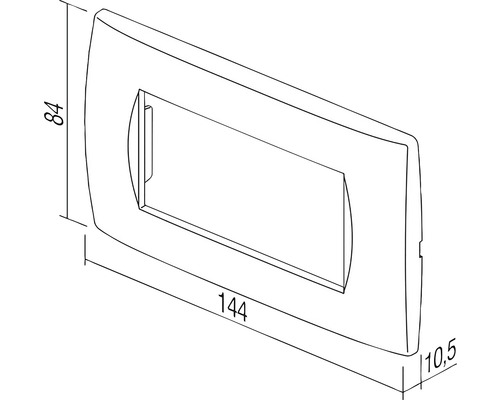 Dimensiunile unui cadru de comutator cu o lungime de 144 mm, o înălțime de 84 mm și o grosime de 10,5 mm