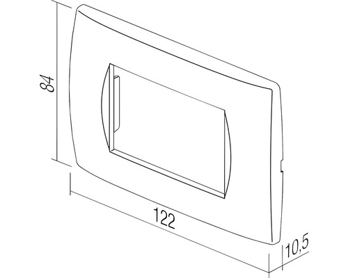 Desen tehnic al unui capac de comutator cu dimensiunile de 84, 122 și 10,5 milimetri.