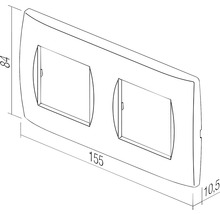 Desen tehnic al unui capac de cadru dublu pentru întrerupătoare și prize, dimensiuni 84 x 155 x 10,5 mm