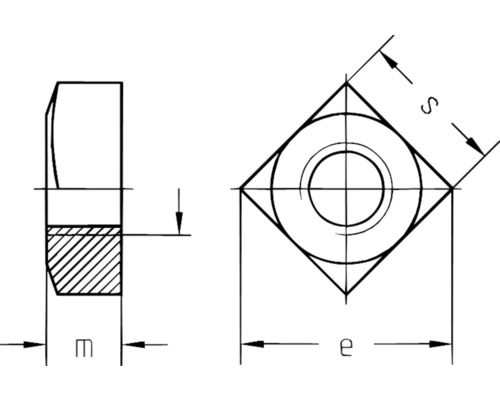 Desen tehnic al unei piulițe pătrate cu dimensiuni
