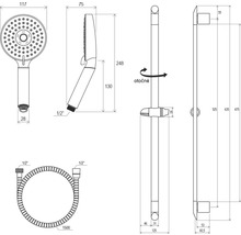 Set duș Ravak 902.00, pară duș 3 funcții, furtun duș 1,5 cm, crom