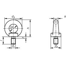Desen tehnic al unui inel cu șurub filetat cu indicații de dimensiuni