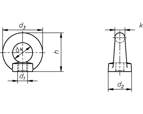 Desen tehnic al unui șurub cu ochet cu dimensiuni