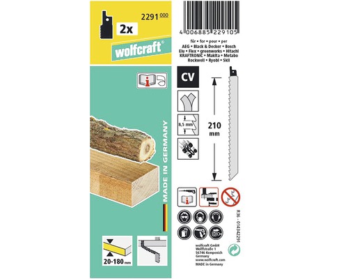 Set pânze de ferăstrău vertical Wolfcraft, adecvate pentru lemn de până la 180 mm grosime, cu oțel CV