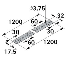 Desen tehnic al unei balamale tip pian cu dimensiuni