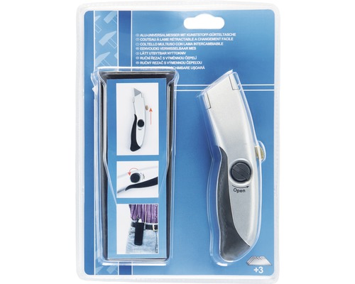 Cuțit universal din aluminiu cu husă de curea din plastic în ambalaj