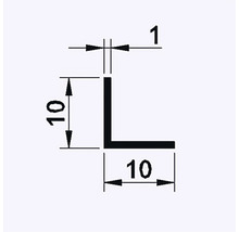 Desen tehnic al unui profil unghiular cu dimensiunile de 10 x 10 x 1 mm