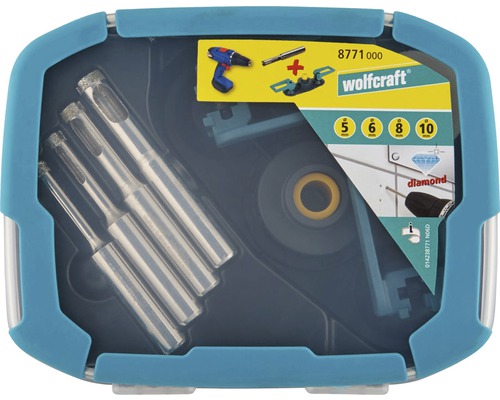 Set carote diamantate Wolfcraft într-o cutie de plastic