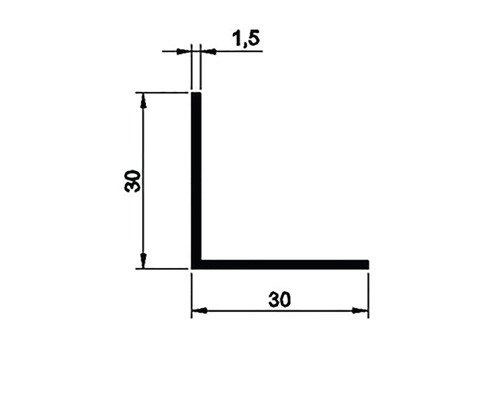 Dimensiunile unui profil unghiular 30 x 30 x 1,5 mm