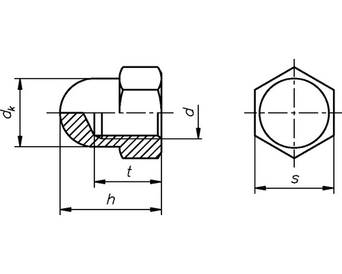 Desen tehnic al unei piulițe oarbe cu dimensiuni