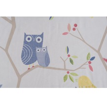 Material textil cu model de bufnițe și păsări pe ramuri