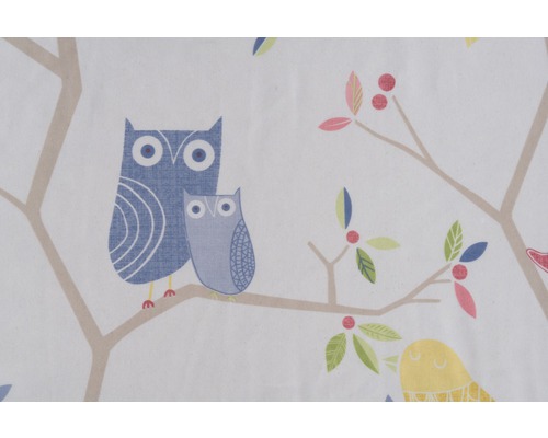 Material textil cu model de bufnițe și păsări pe ramuri