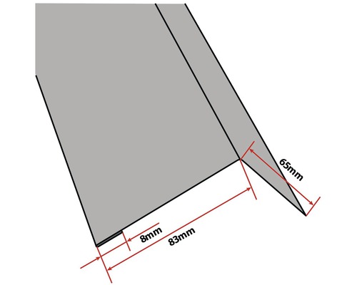 Vizualizare detaliată a unui profil Z cu dimensiunile 8 mm, 65 mm și 83 mm.