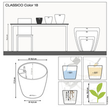 Diagrama ghiveciului de flori Classico Color 18 cu indicații de dimensiuni