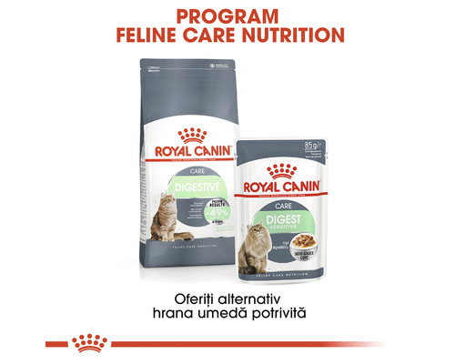 Hrană pentru pisici Royal Canin pentru sprijinirea digestiei, hrană uscată și hrană umedă