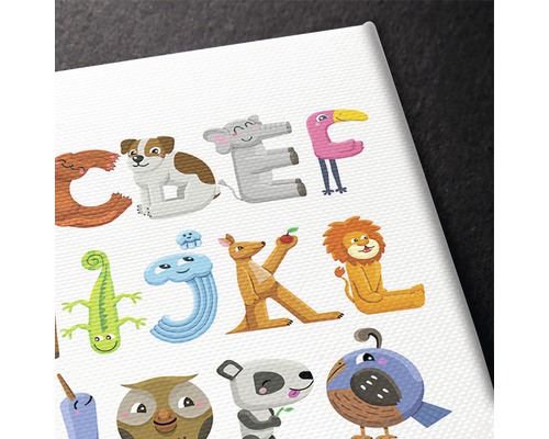 Imprimeu pe pânză cu alfabet ilustrat cu animale