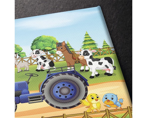 Tablou canvas cu animale de fermă, tractor și păsări