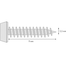 Ilustrație a unui șurub cu dimensiunile de 11 mm lungime și 3,5 mm diametru