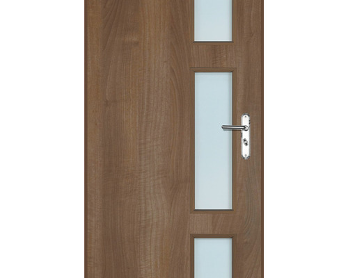 Ușă din lemn cu inserții de sticlă și mâner