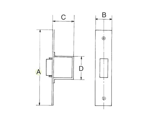Desen tehnic al unui zăvor de ușă cu dimensiuni