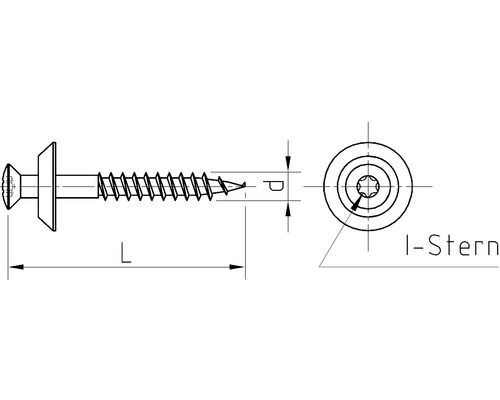 Desenul unui șurub cu acționare I-Stern și indicații de dimensiuni
