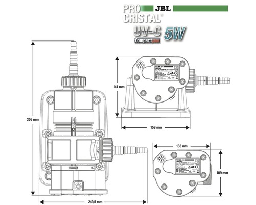 Dimensiunile JBL ProCristal UV-C 5W Compact Plus