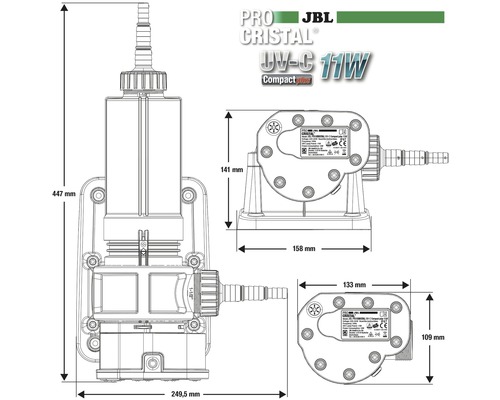 Dimensiunile produsului JBL ProCristal UV-C 11 W Compact