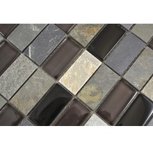 Mozaic sticlă-piatră naturală mix gri/negru/bej 31x32,2 cm-thumb-8