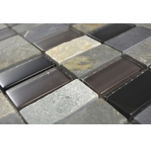 Mozaic sticlă-piatră naturală mix gri/negru/bej 31x32,2 cm-thumb-7