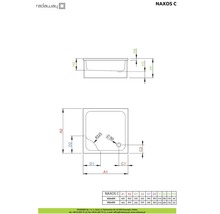 Desen tehnic al cădiței de duș Radaway Naxos C cu dimensiuni