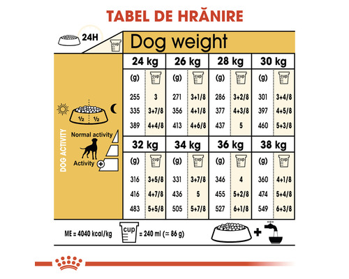 Tabel de hrănire pentru câini în funcție de greutate și activitate
