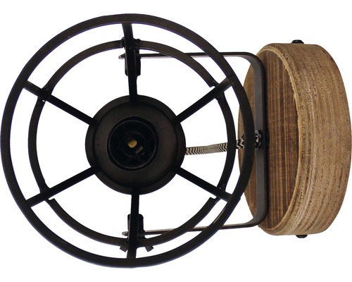 Lumină de perete cu detalii din lemn și cușcă metalică