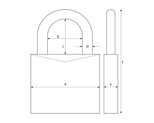 Ilustrație a unui lacăt cu indicații de dimensiuni