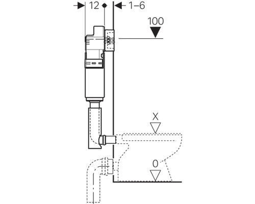 Desen tehnic al unui sistem sanitar cu dimensiuni