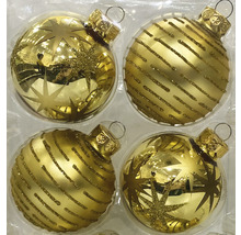 Patru globuri decorative de Crăciun cu model de stele și dungi