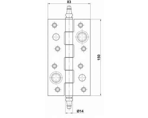 Desen tehnic al unei balamale cu dimensiuni