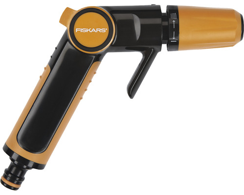 Sigla Fiskars pe un pistol de stropit pentru grădină