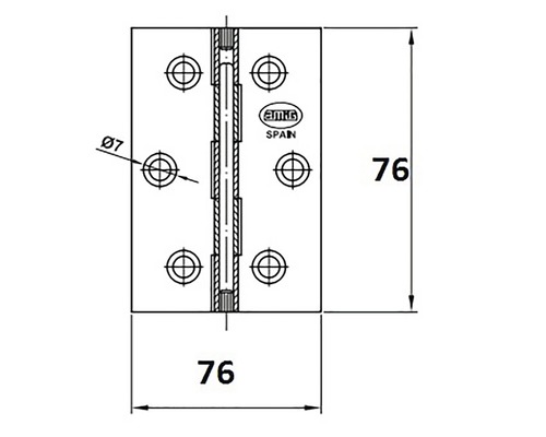 Desen tehnic al unei balamale de ușă cu dimensiuni