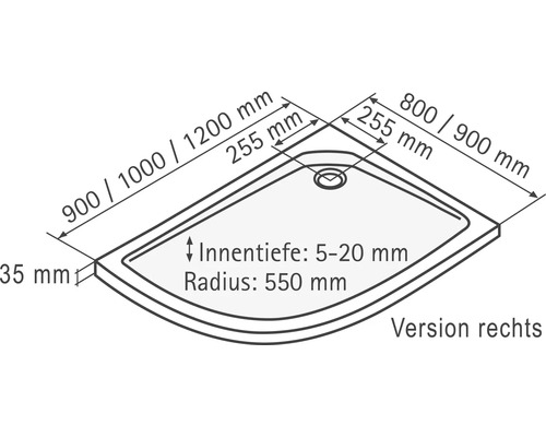 Desen tehnic al unei cădițe de duș cu dimensiuni indicate
