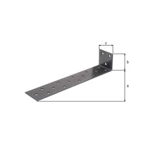 Conector unghiular cu găuri și indicații de dimensiuni