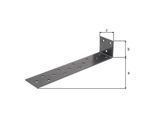 Conector unghiular cu găuri și indicații de dimensiuni