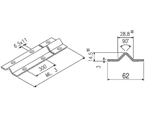 Desen tehnic al unui conector metalic cu dimensiuni