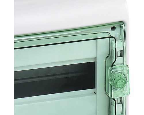 Imagine detaliată a unei cutii de distribuție a energiei electrice cu ușiță transparentă